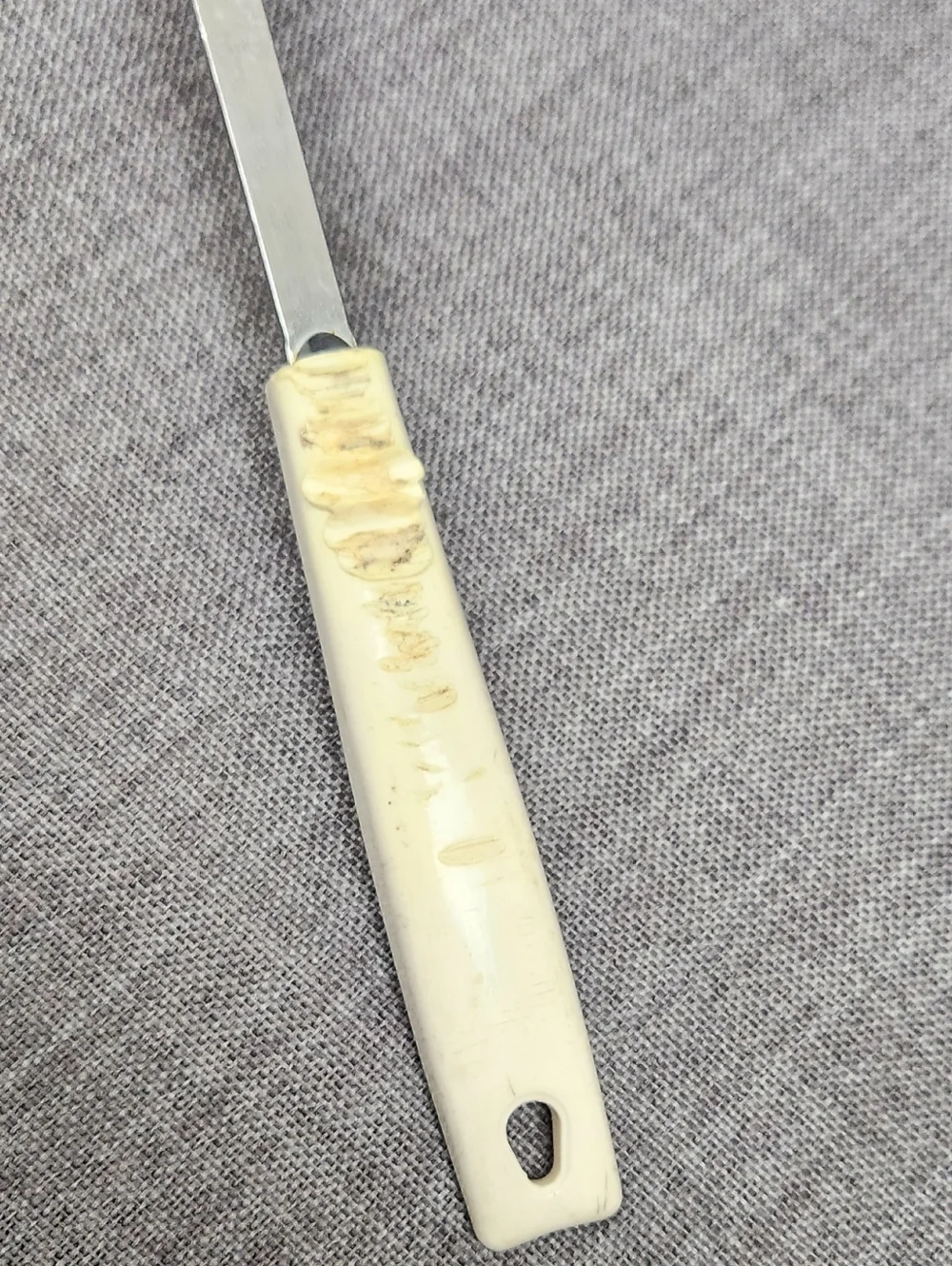 Vintage Ekco Stainless Steel Slotted Spatula White Handle.